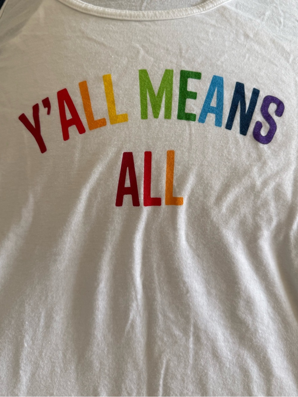 Deep Eddy Vodka Women’s White Tank Top with Rainbow "Y'ALL MEANS ALL" Graphic